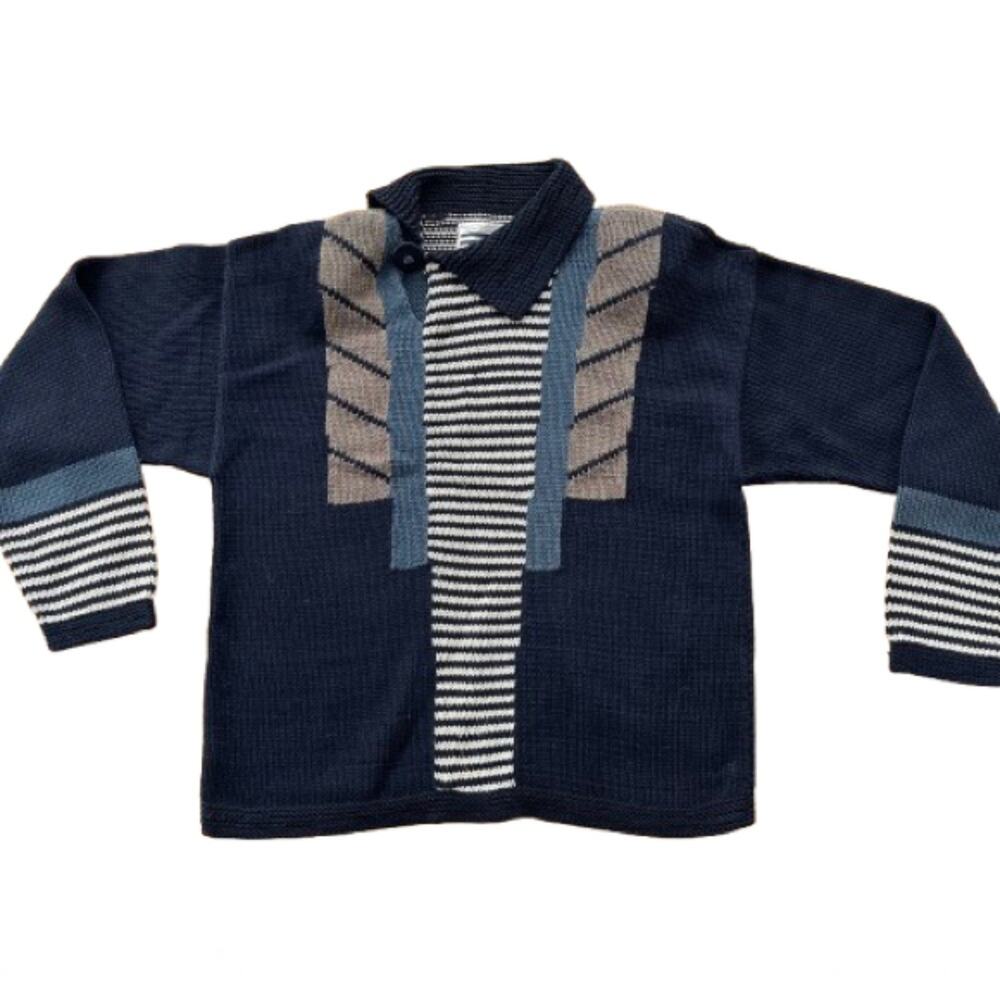 Vintage Sandra Miller Hand Loomed Striped Sweater Neutral Asymmetrical Abstract
